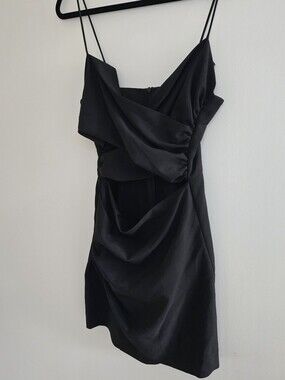 Zara Black Draped Spaghetti-Strap Mini Dress